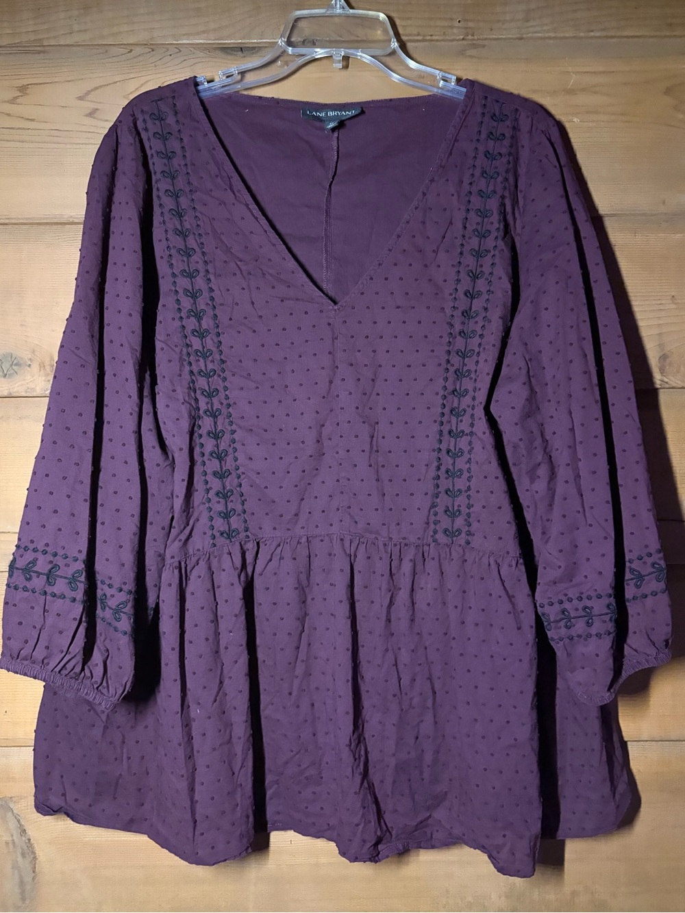 Plus Size Babydoll Tunic Purple Boho Blouse Embroidery Cotton Fall Cottagecore